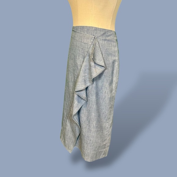 J. Crew ‘Cotton Ruffle Front Pencil Skirt’ in Chambray Blue Size 14 - Picture 7 of 16